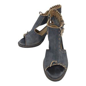 Farylrobin Loki Full Leather Chunky Heel Sandal Womens Size 8.5 Gray Black